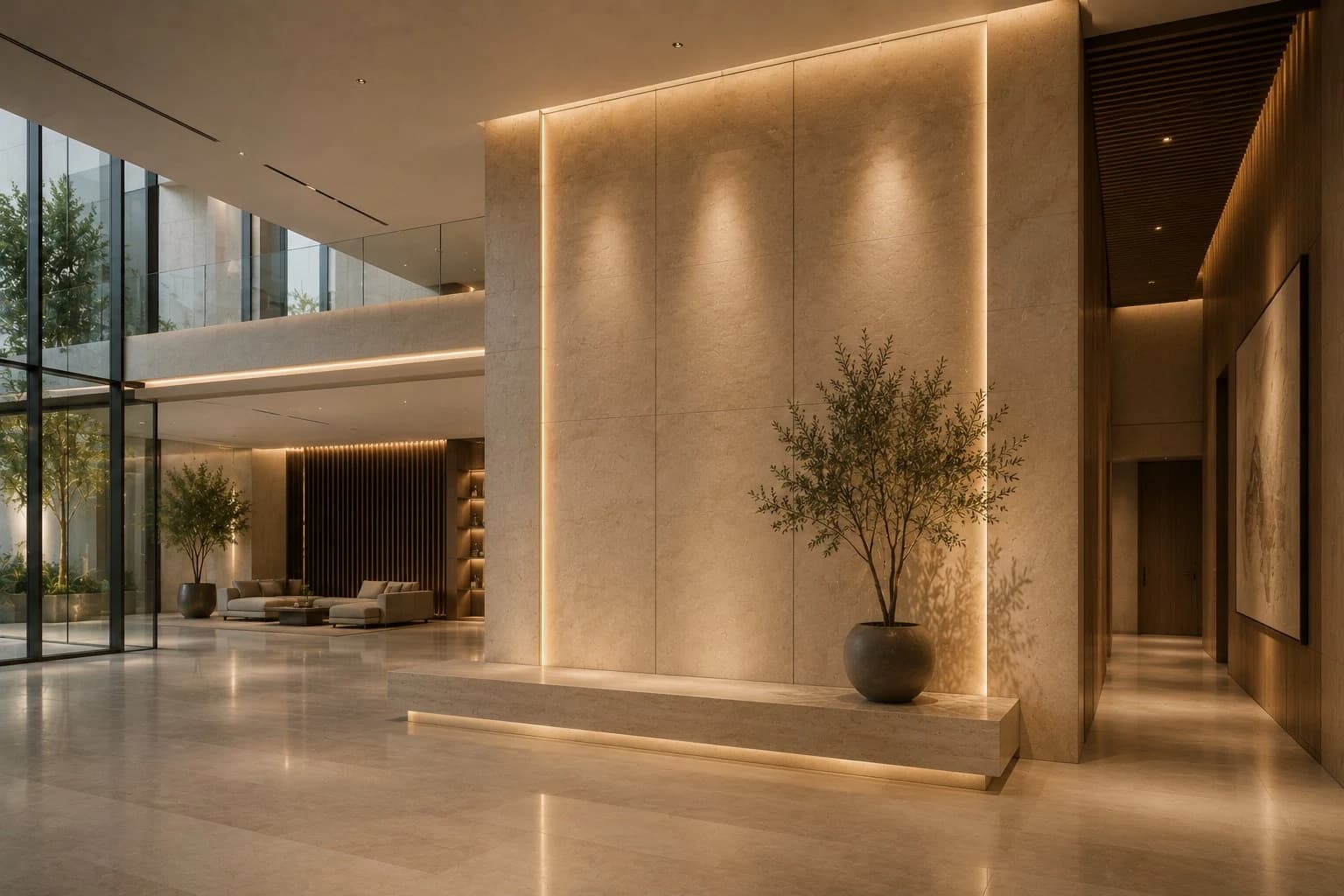 A calm architectural interior — architectural audio in situ, no visible speakers
