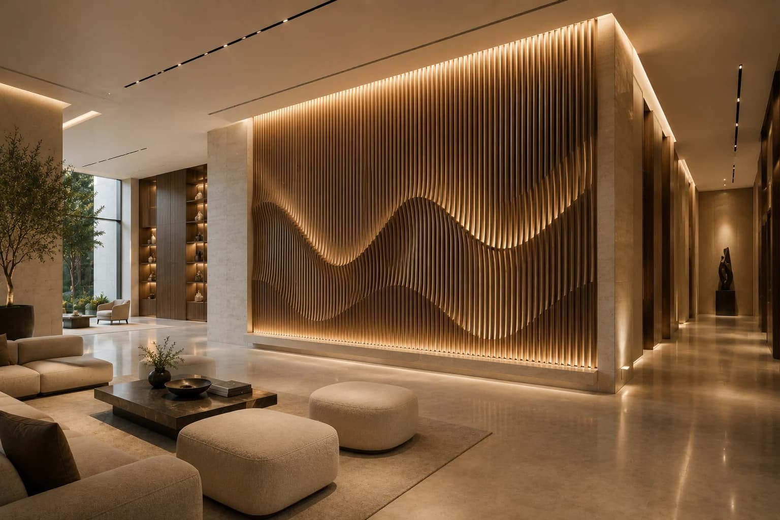 Architectural feature wall — the surface becomes the speaker